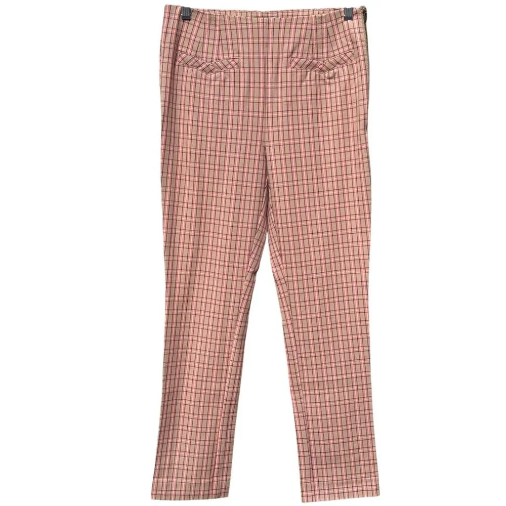 Anthropologie Essential Slim Plaid‎ Pants 4 Preppy Clueless Pink Beige